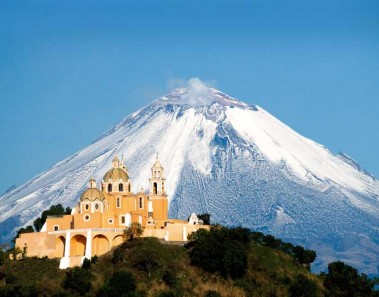 vista iglesia volcan popocatepetl cholula puebla
