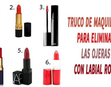 Truco de maquillaje para eliminar las ojeras con labial rojo