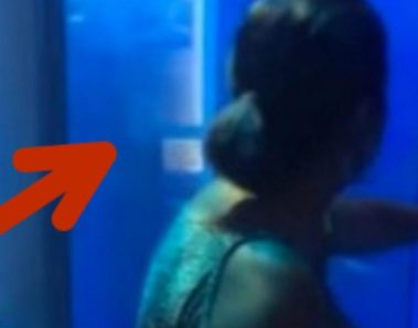 Esta mujer golpea con la mano el cristal del tanque de tiburones