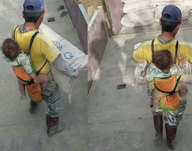 Jornalero trabaja cargando su hijo en la espalda y se volvió viral en las redes sociales