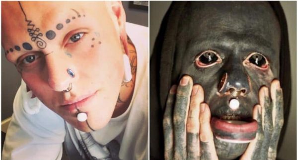 El antes y después de un joven que se tatuó todo el cuerpo de negro